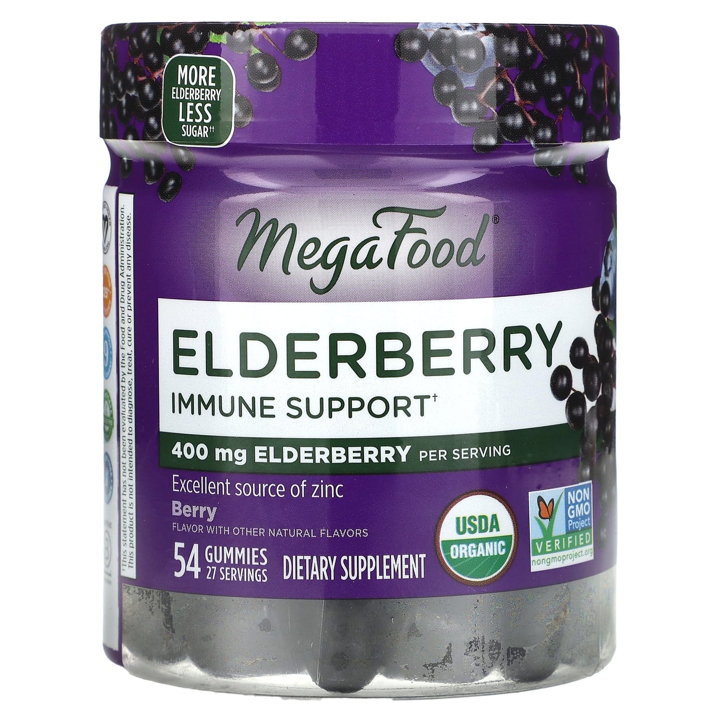 MegaFood-Elderberry Immune Support-Berry-400 mg -54 Gummies (200 mg per Gummy)