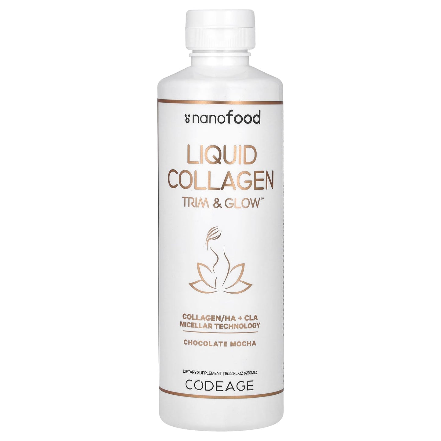 Codeage-Nanofood-Liquid Collagen-Trim & Glow-Chocolate Mocha-15.22 fl oz (450 ml)