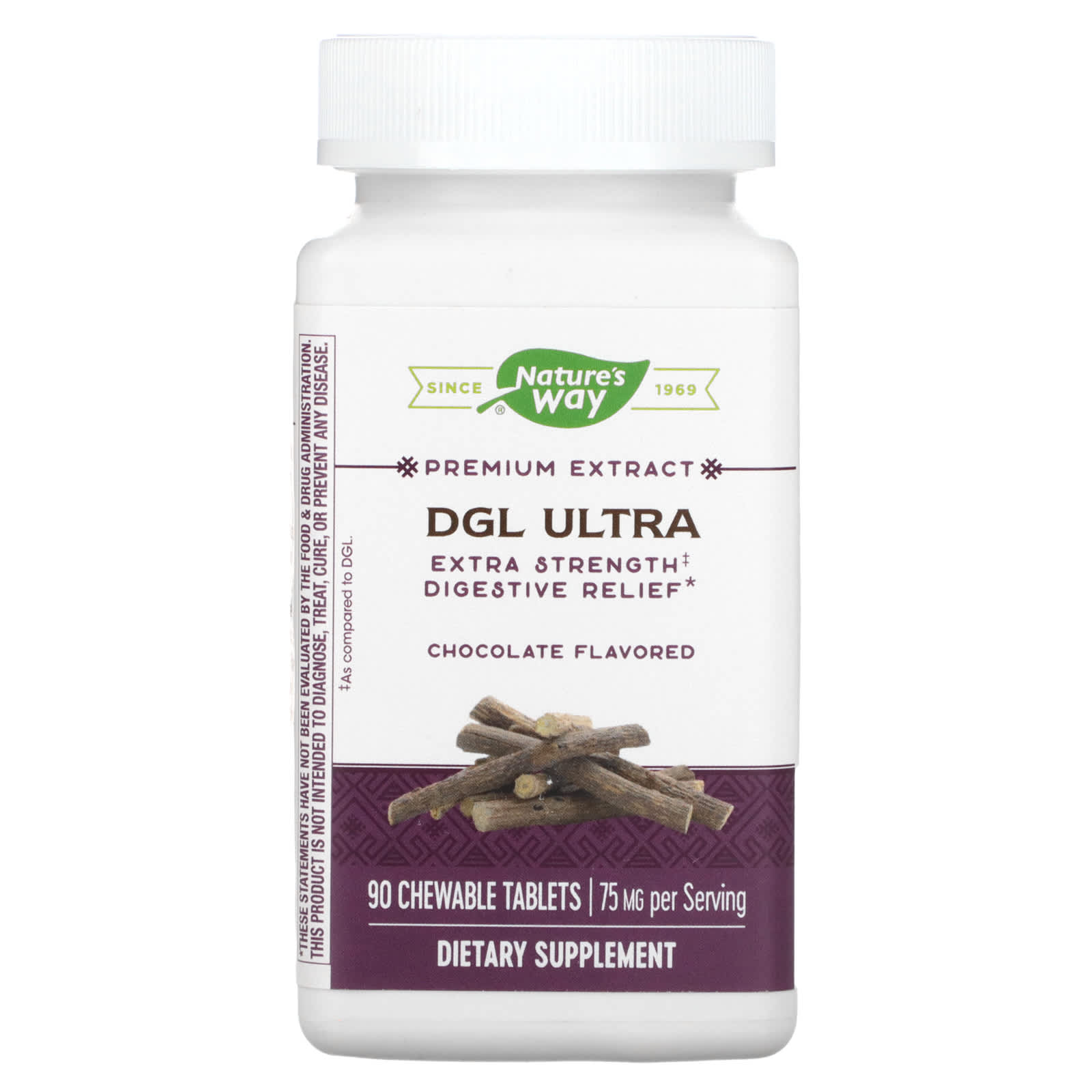 Nature's Way-DGL Ultra-Extra Strength Digestive Relief-Chocolate-75 mg-90 Chewable Tablets