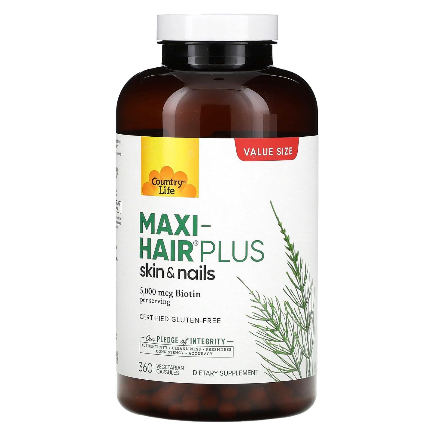 Country Life-Maxi-Hair Plus-5,000 mcg-360 Vegetarian Capsules (1,250 mcg per Capsule)