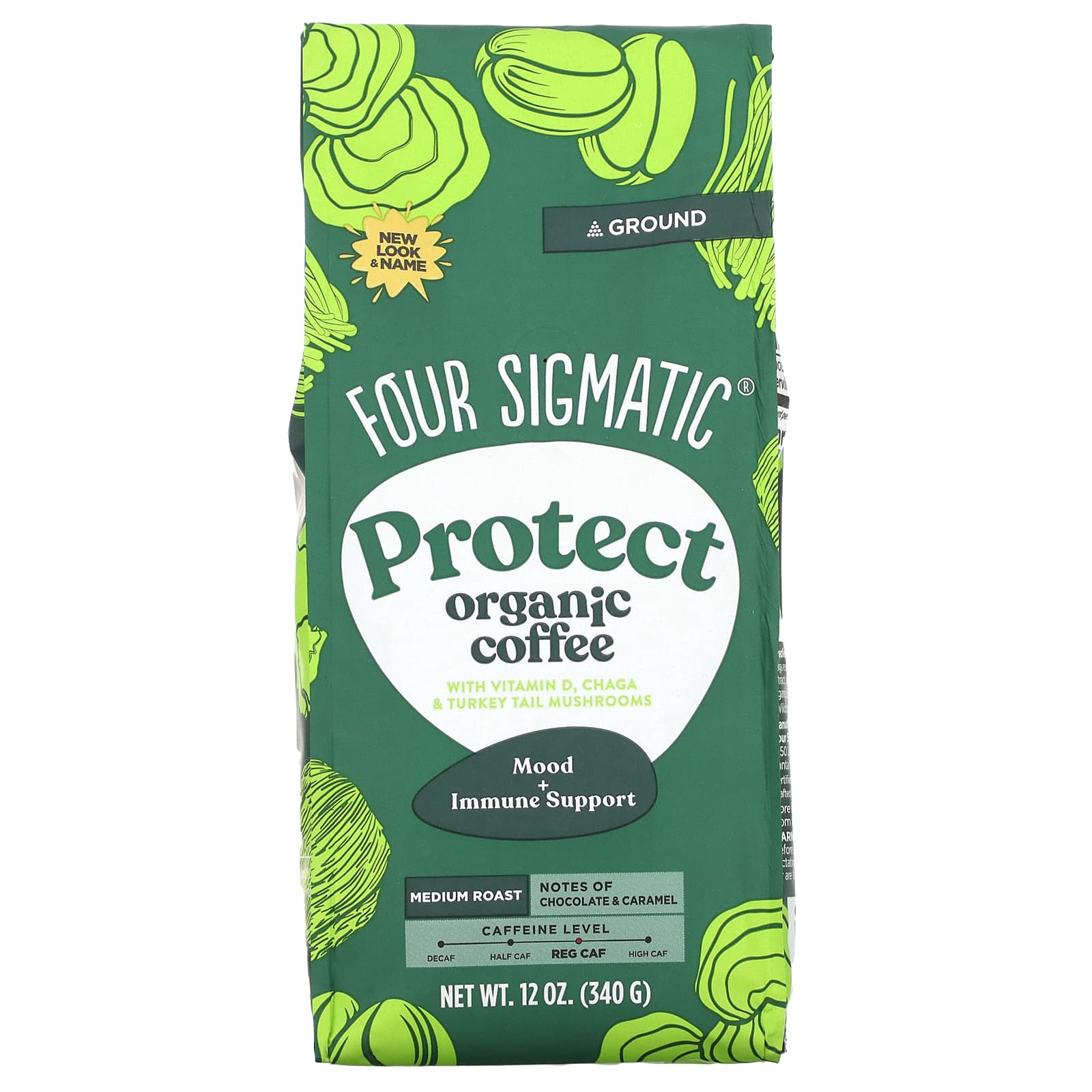 Four Sigmatic-Protect Organic Coffee with Vitamin D & Chaga & Turkey Tail Mushrooms-Ground-Medium Roast-12 oz (340 g)