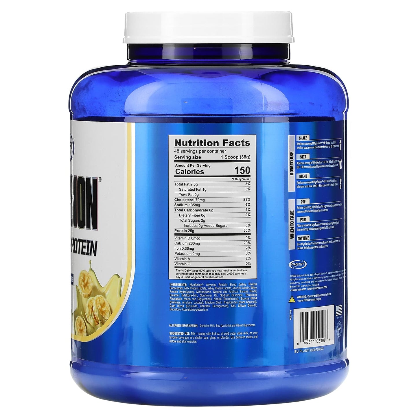 Gaspari Nutrition, MyoFusion, Advanced Protein, Banana Cream, 4 lbs (1.81 g)