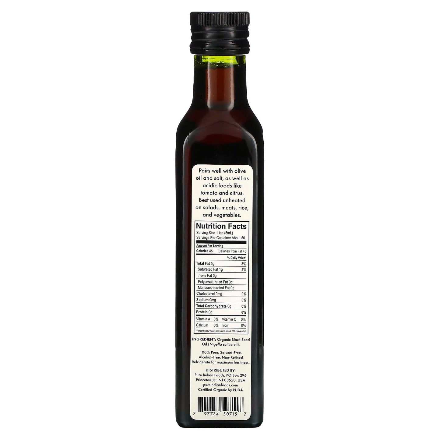 Pure Indian Foods, Organic Cold Pressed Virgin Black Seed Oil, 250 ml