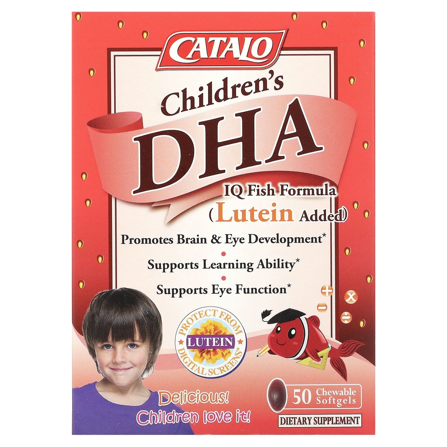 Catalo Naturals-Children's DHA IQ Fish Formula-Lutein Added-Strawberry-50 Chewable Softgels