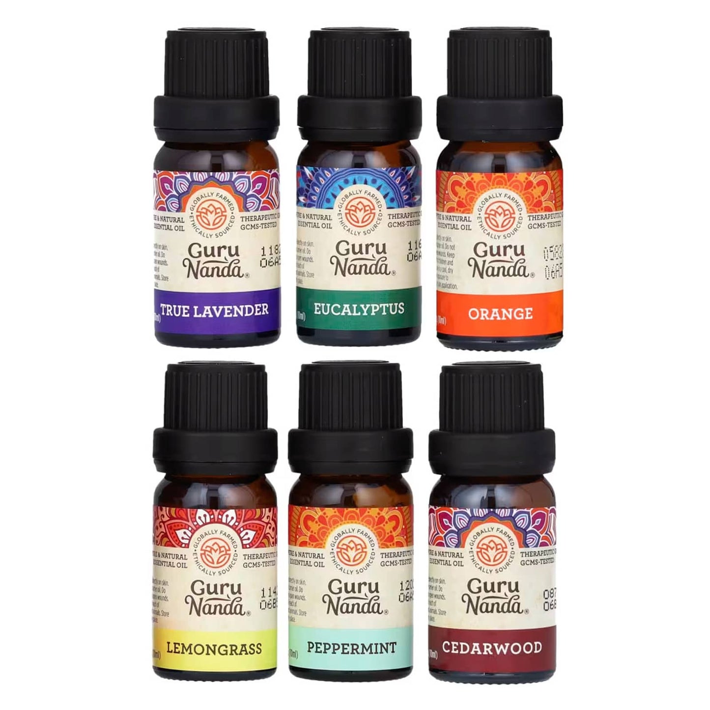 GuruNanda-Top 6 Singles 100% Pure Essential Oils -6 Pack-.33 fl oz (10 ml) Each