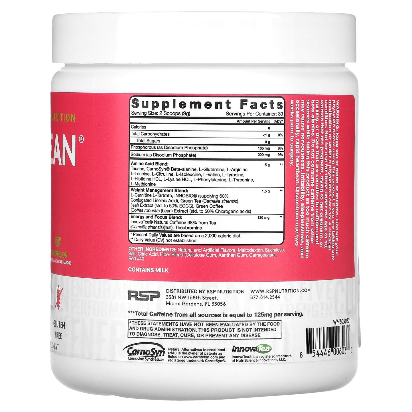 RSP Nutrition, AminoLean, Watermelon, 9.52 oz (270 g)