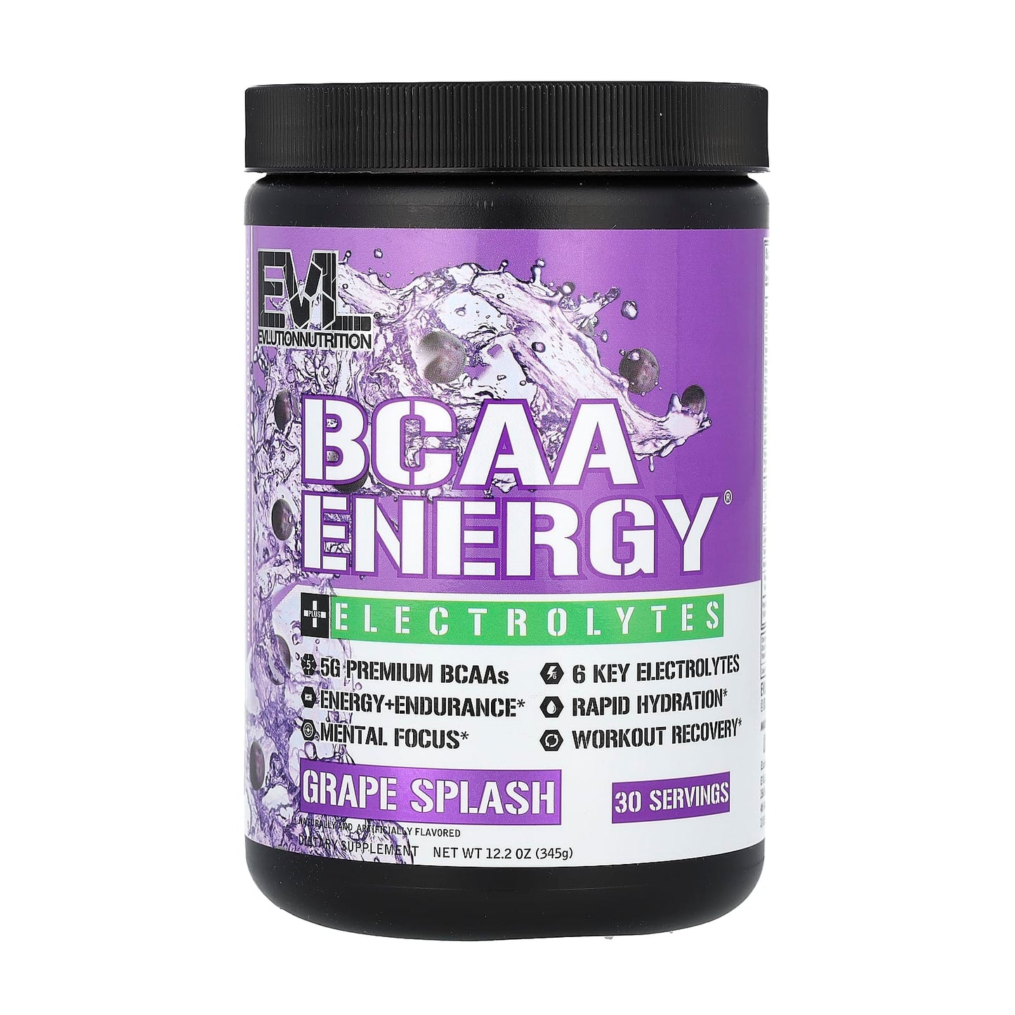 EVLution Nutrition-BCAA Energy Plus Electrolytes-Grape Splash-12.2 oz (345 g)