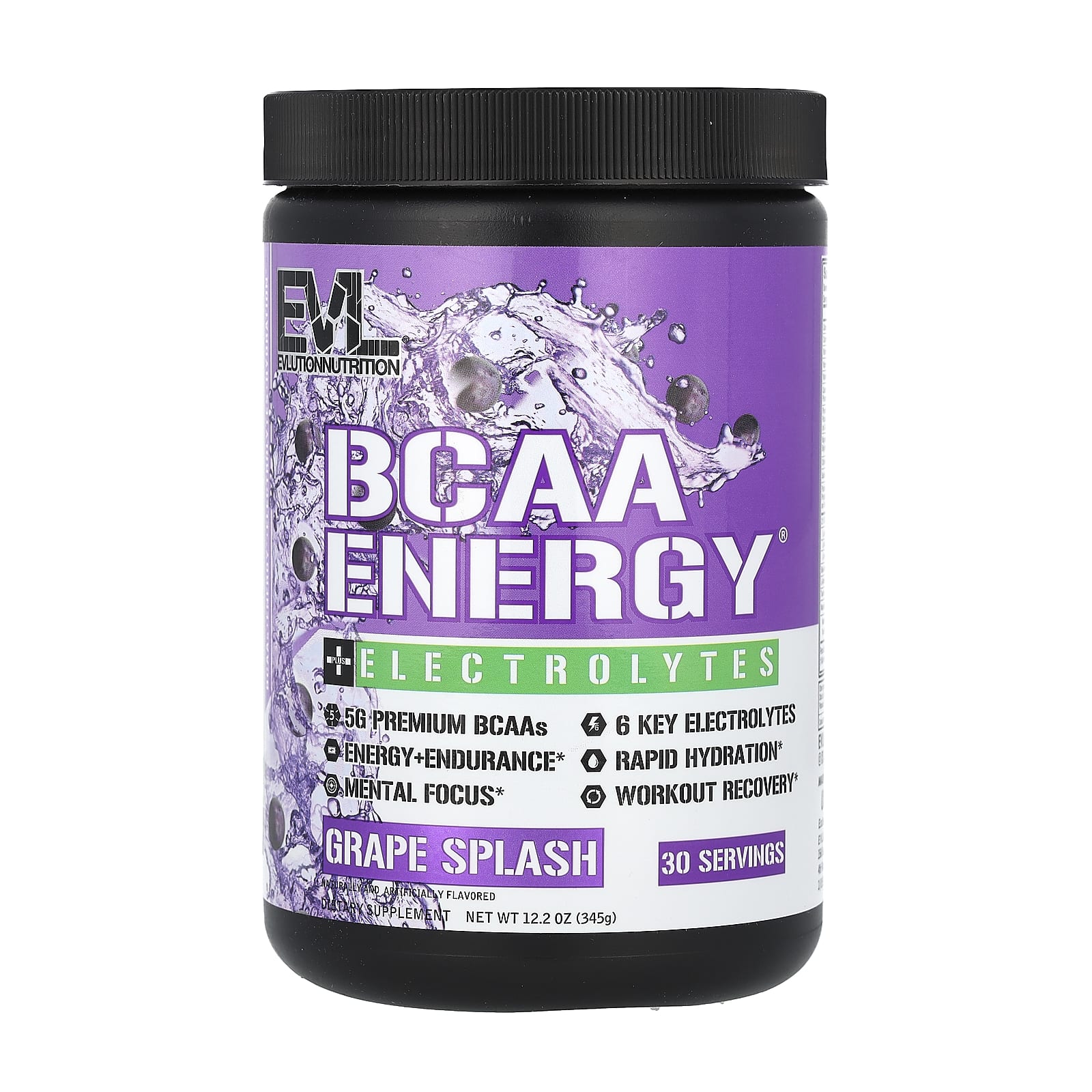 EVLution Nutrition-BCAA Energy Plus Electrolytes-Grape Splash-12.2 oz (345 g)