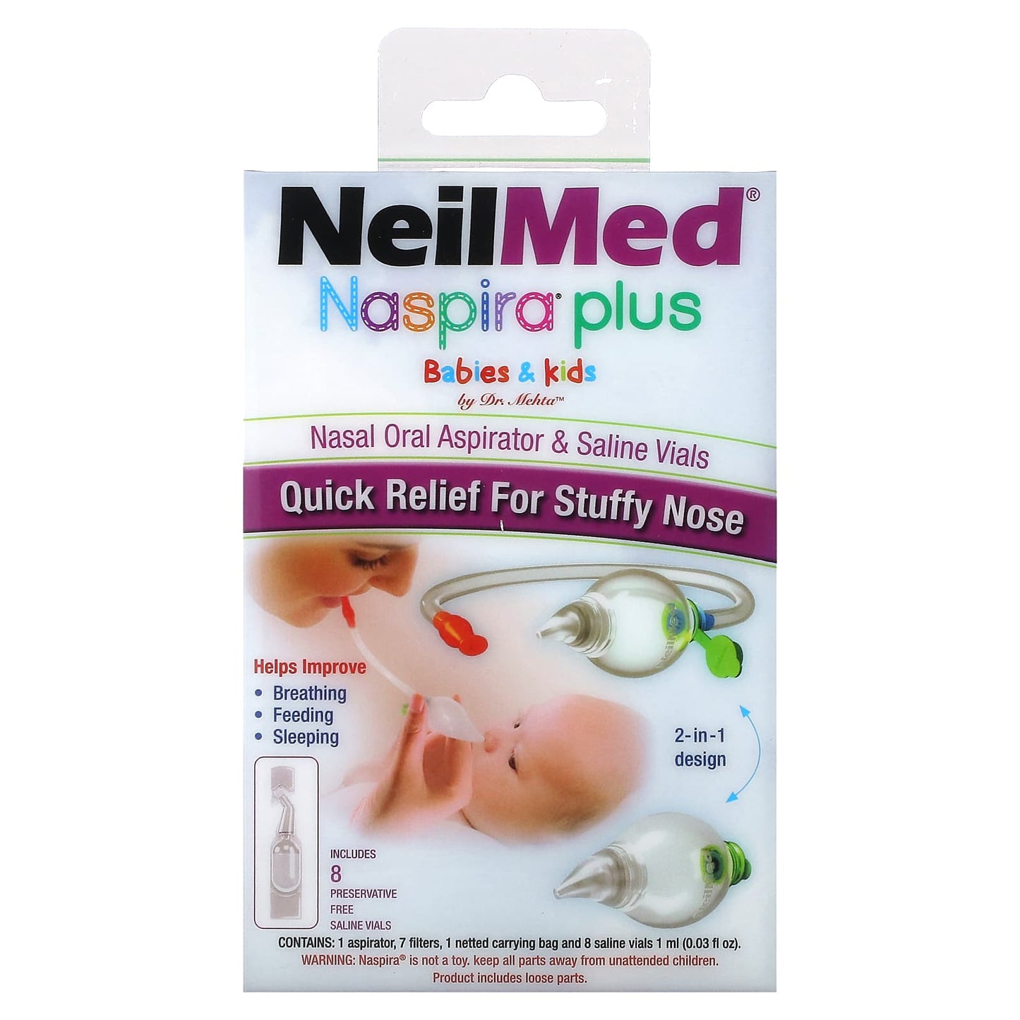 NeilMed-Naspira Plus-Nasal Oral Aspirator & Saline Vials-Babies & Kids-17 Piece Set