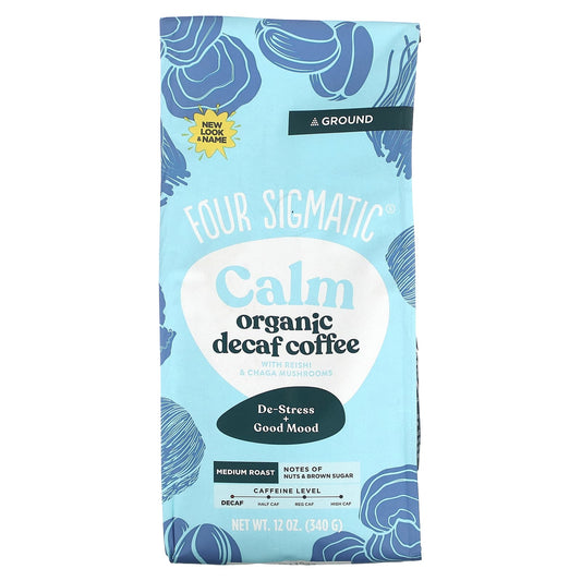 Four Sigmatic-Calm-Organic Coffee with Reishi & Chaga  Mushrooms-Ground-Medium Roast-Decaf -12 oz (340 g)