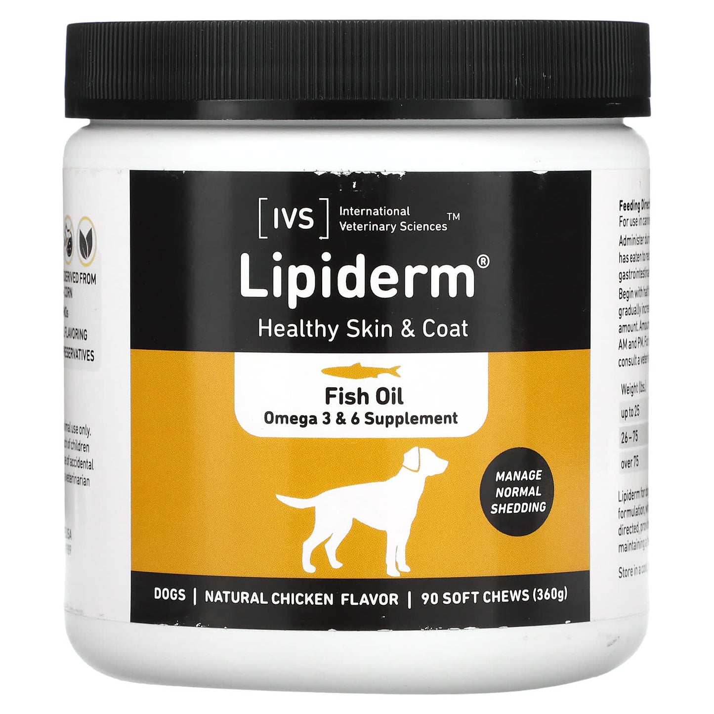 International Veterinary Sciences-Lipiderm-Healthy Skin & Coat-Dogs-Natural Chicken-90 Soft Chews-360 g