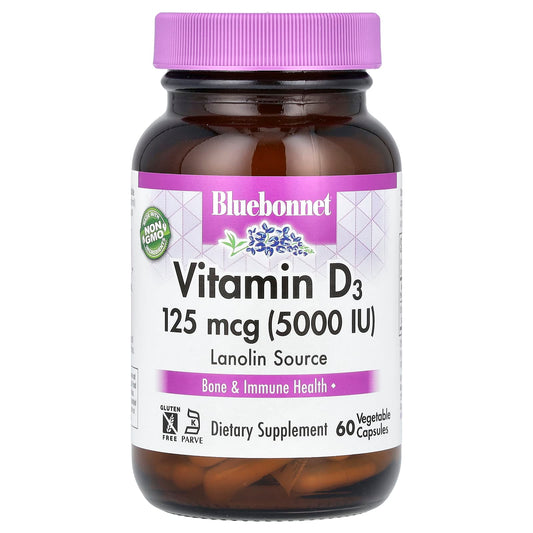 Bluebonnet Nutrition-Vitamin D3-125 mcg (5,000 IU)-60 Vegetable Capsules