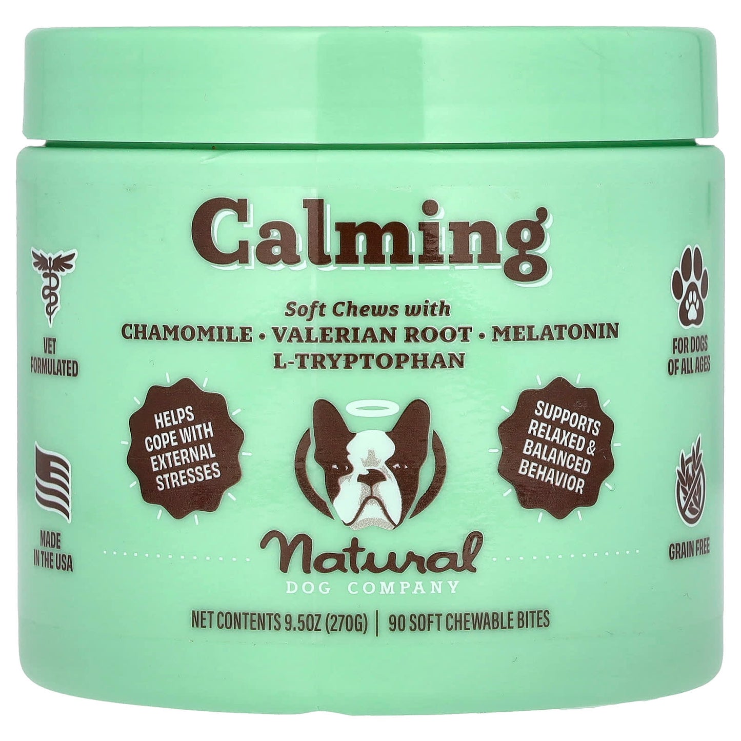 Natural Dog Company-Calming Soft Chews-For Dogs-All Ages-90 Soft Chewable Bites-9.5 oz (270 g)