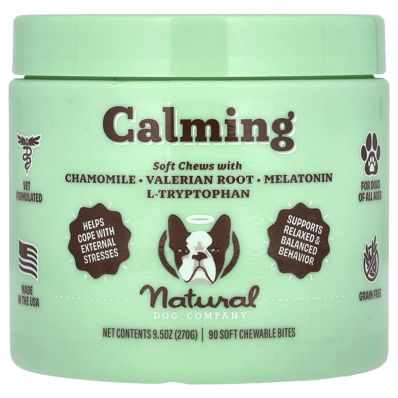 Natural Dog Company-Calming Soft Chews-For Dogs-All Ages-90 Soft Chewable Bites-9.5 oz (270 g)