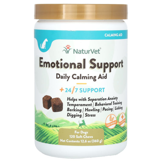 NaturVet-Emotional Support-Daily Calming Aid +24/7 Support-For Dogs-120 Soft Chews-12.6 oz (360 g)