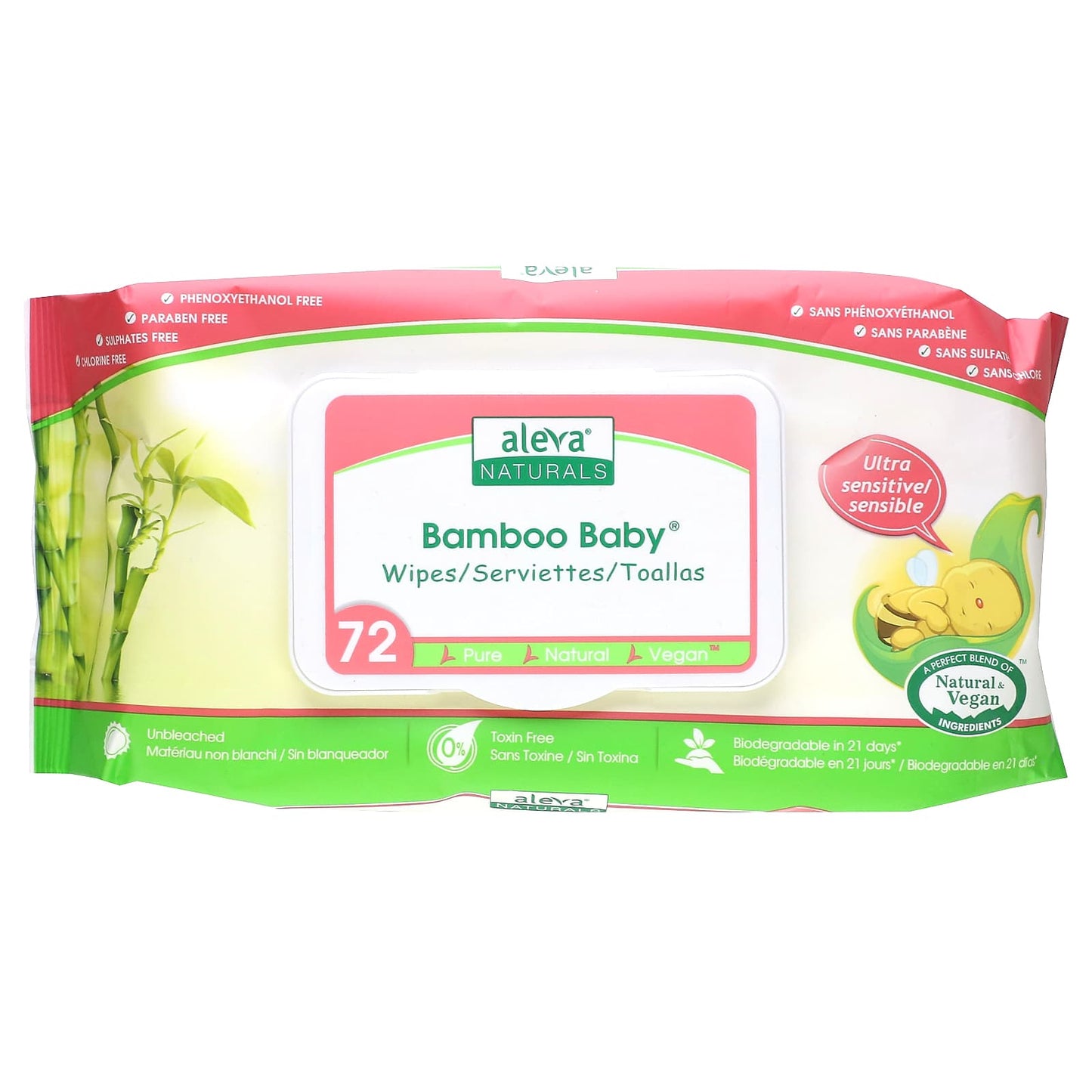 Aleva Naturals-Bamboo Baby Wipes-Ultra Sensitive-72 Wipes