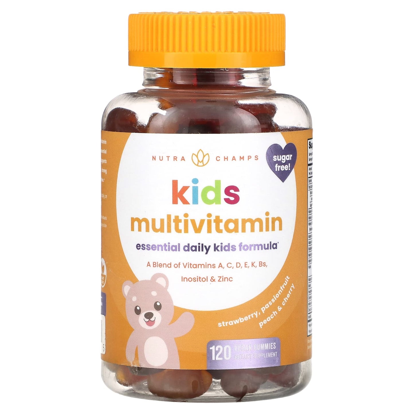 NutraChamps-Kids Multivitamin-Strawberry-Passionfruit-Peach & Cherry-120 Vegan Gummies