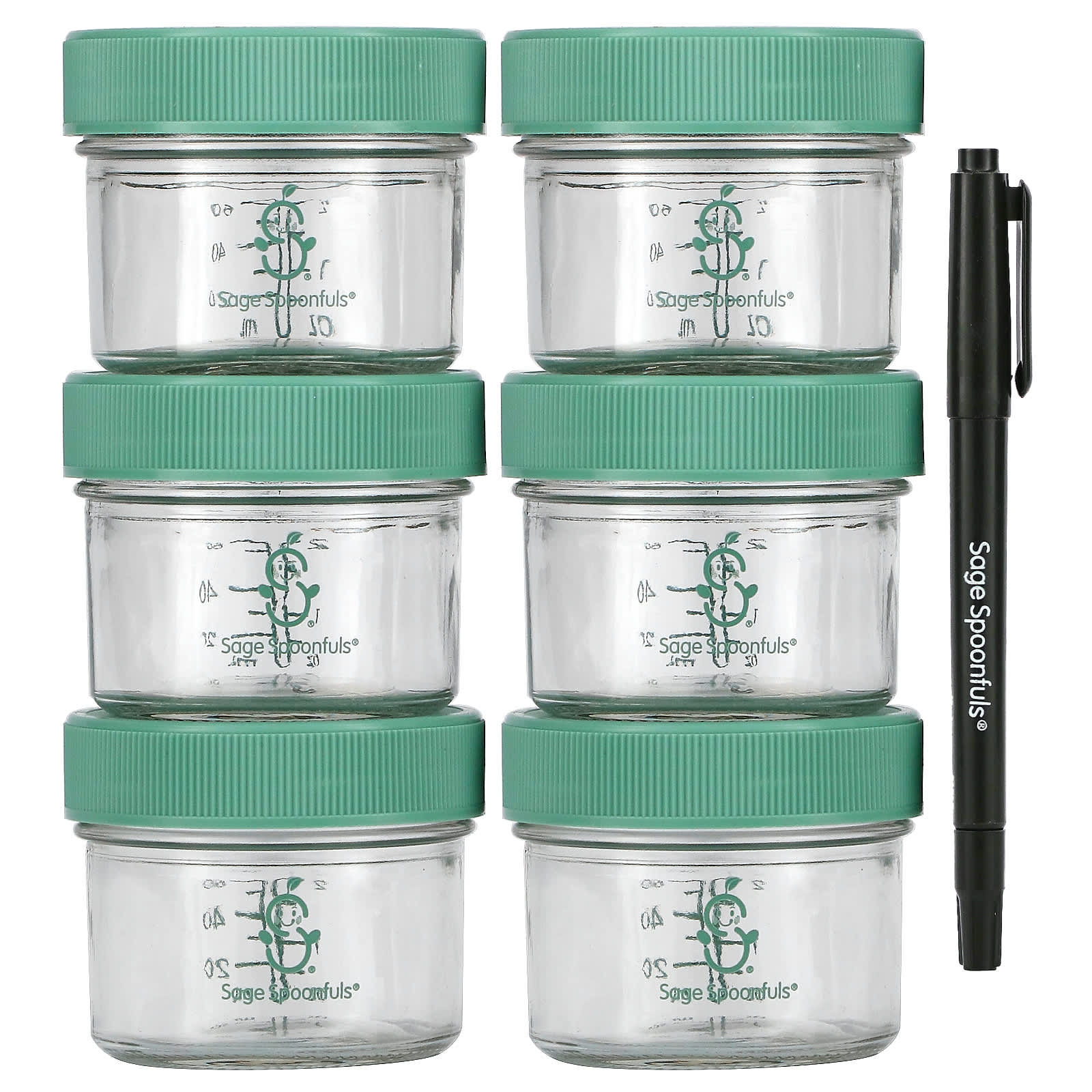 Sage Spoonfuls-Glass Baby Food Storage Jars-6 Pack-4 oz Each