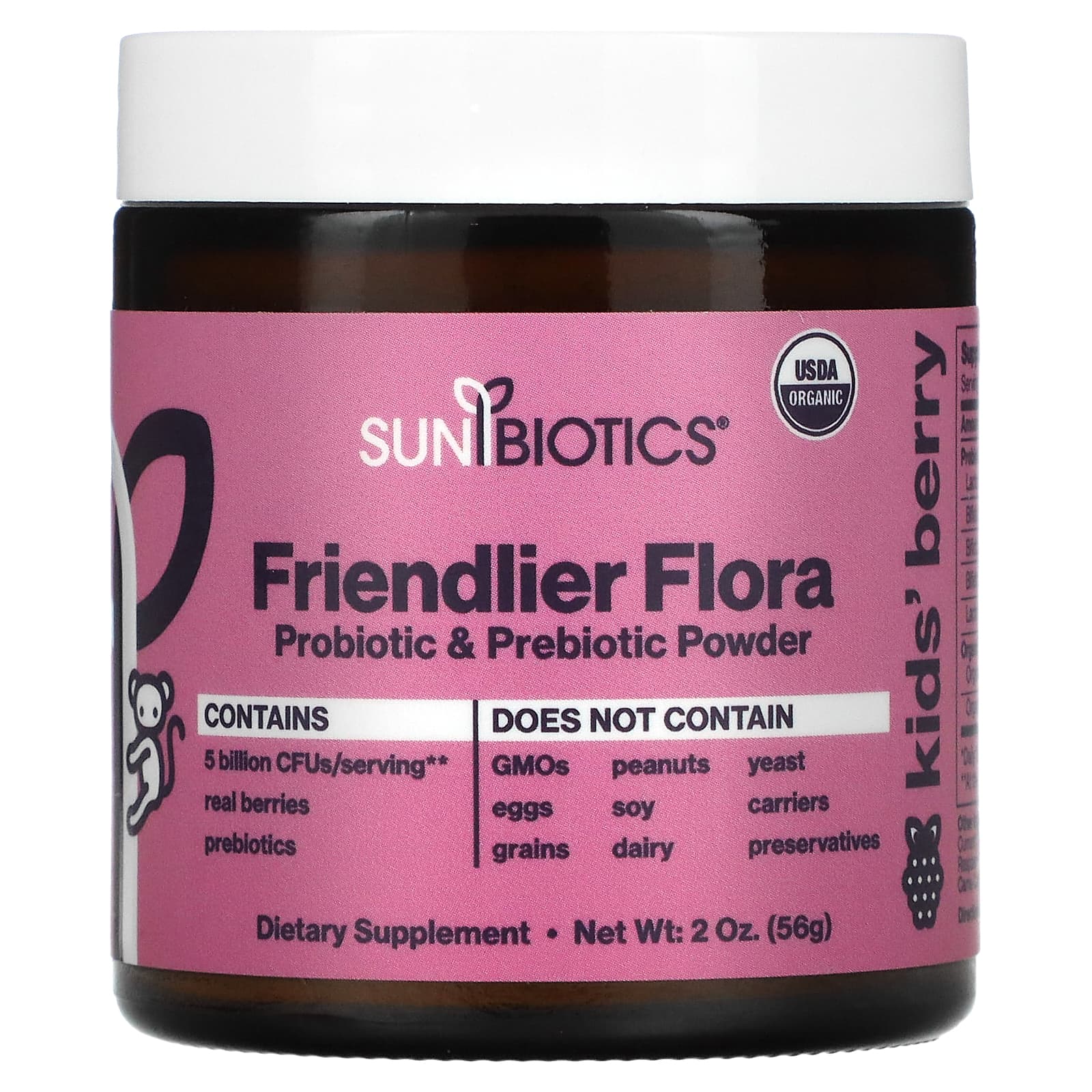 Sunbiotics-Kids! Friendlier Flora-Probiotic & Prebiotic Powder-Berry-5 Billion-2 oz (56 g)