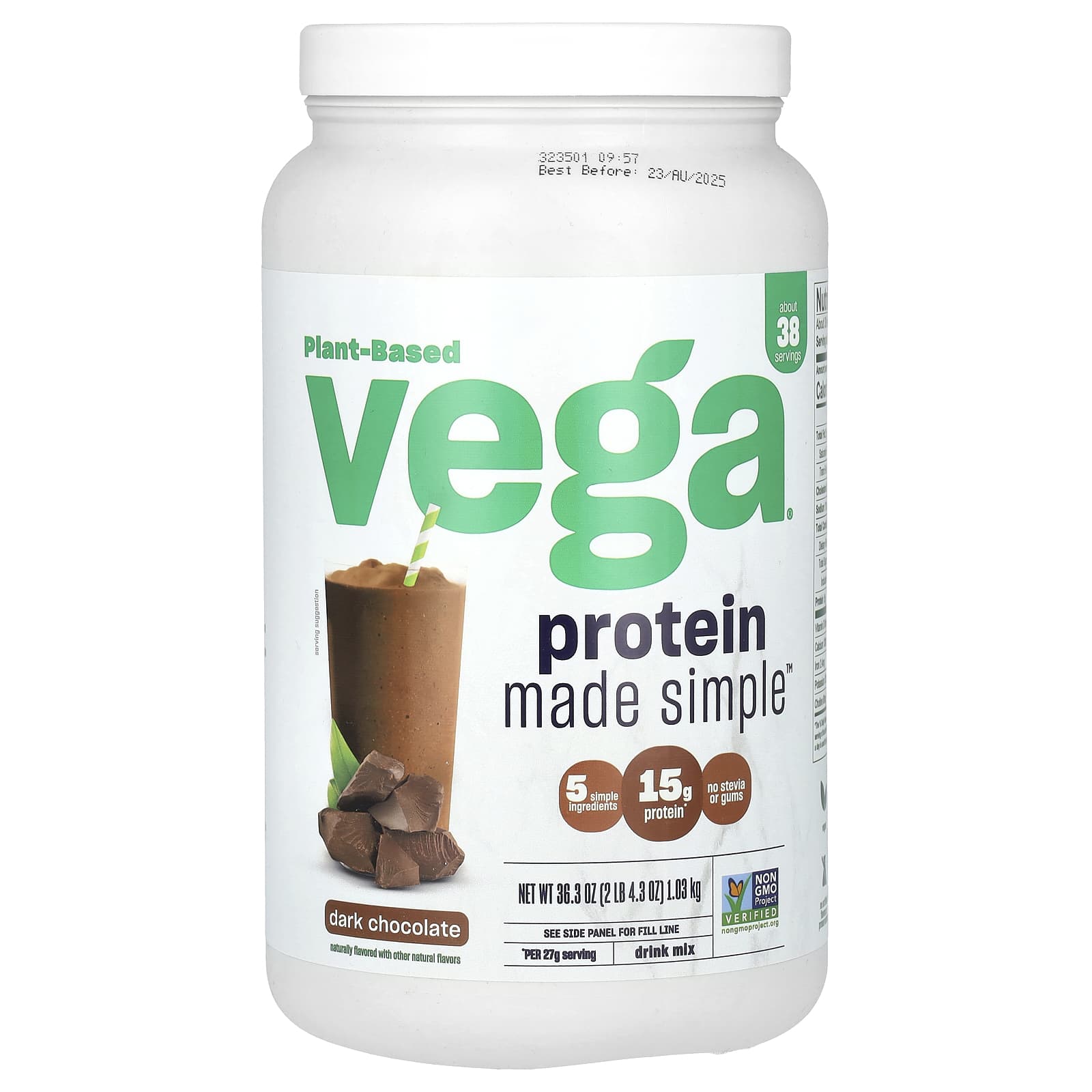 Vega-Plant-Based Protein Made Simple-Dark Chocolate-2 lb 4.3 oz  (1.03 kg)