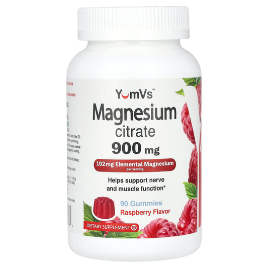 YumV's-Magnesium Citrate-Raspberry-900 mg-90 Gummies (300 mg Per Gummy)