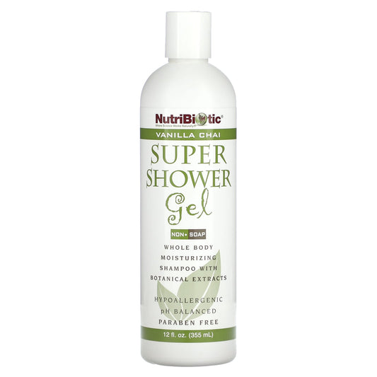 NutriBiotic-Super Shower Gel-Non-Soap-Vanilla Chai-12 fl oz (355 ml)