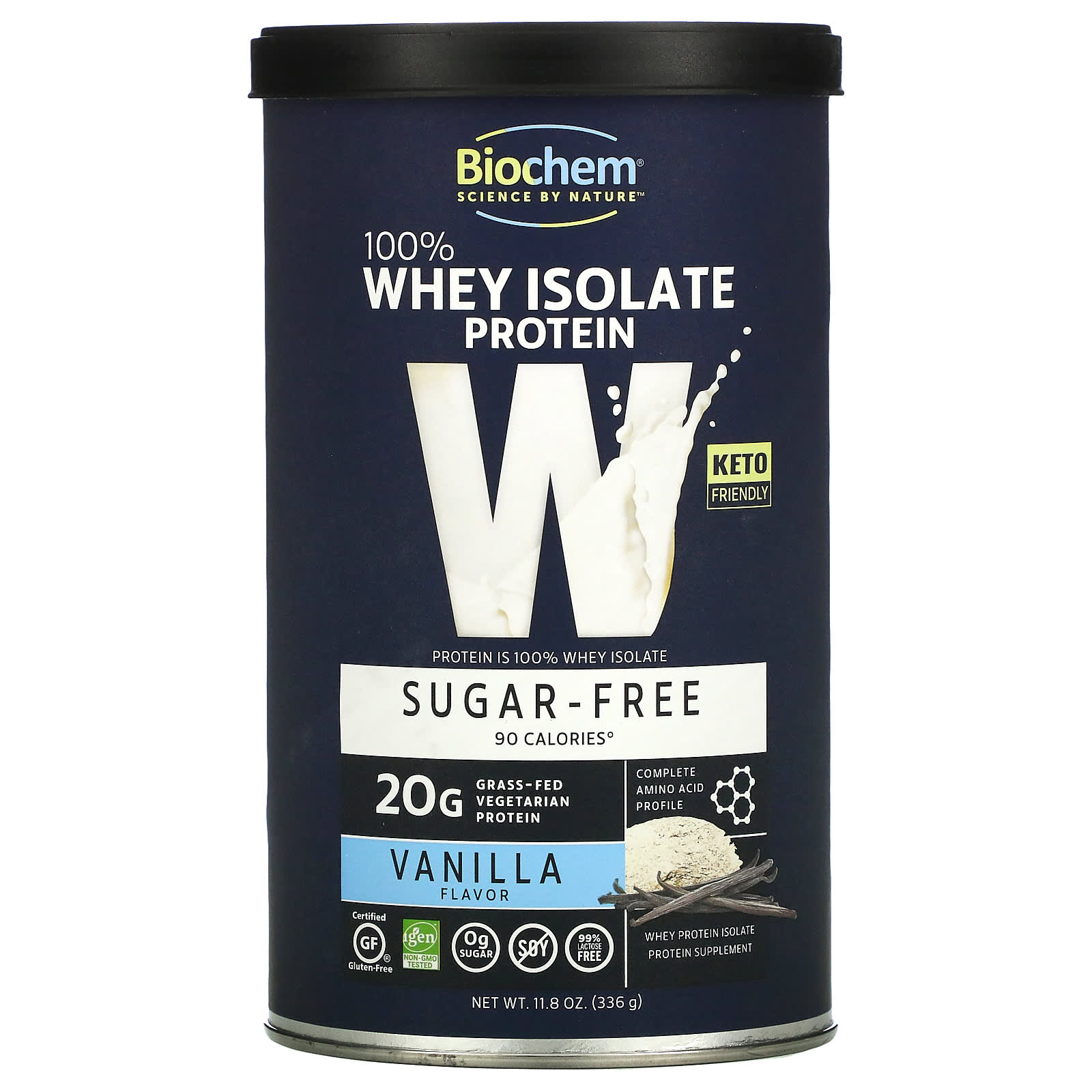 Biochem-100% Whey Isolate Protein-Sugar Free-Vanilla-11.8 oz (336 g)