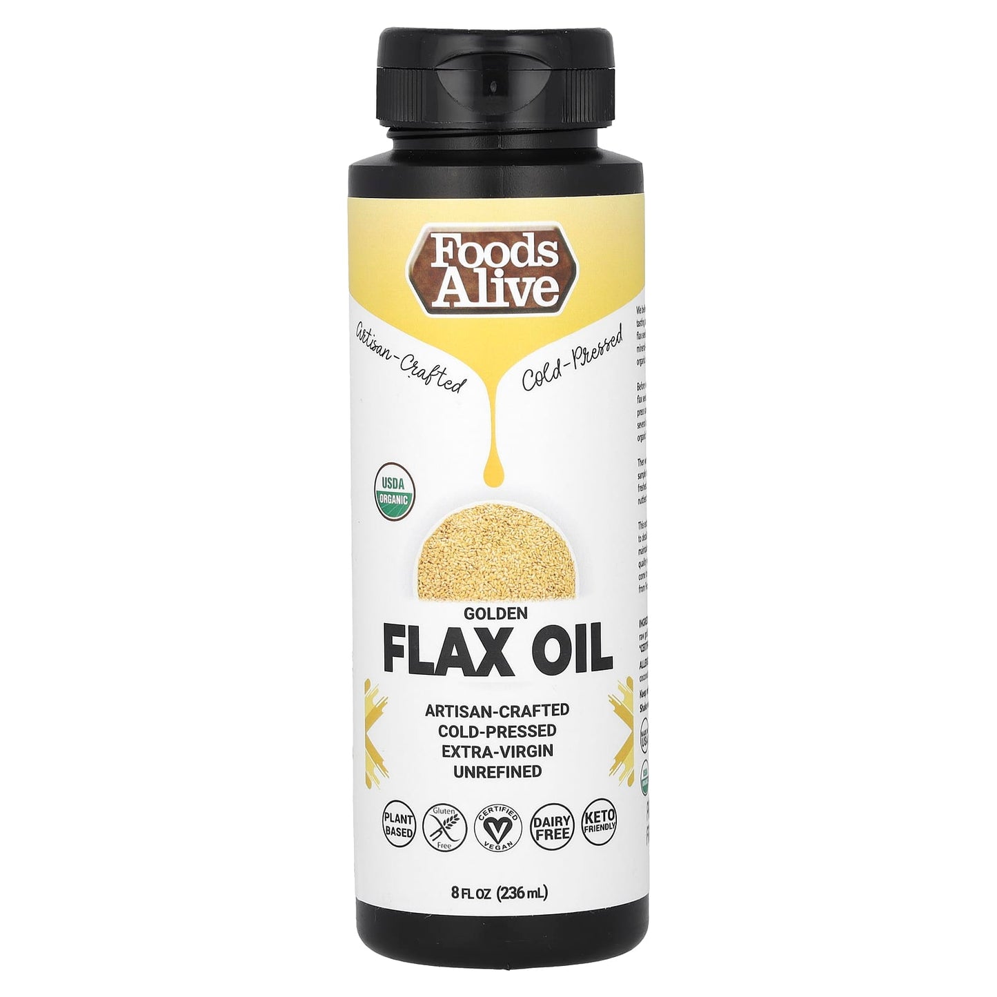 Foods Alive-Organic Golden Flax Oil-Artisan Cold-Pressed-8 fl oz (236 ml)