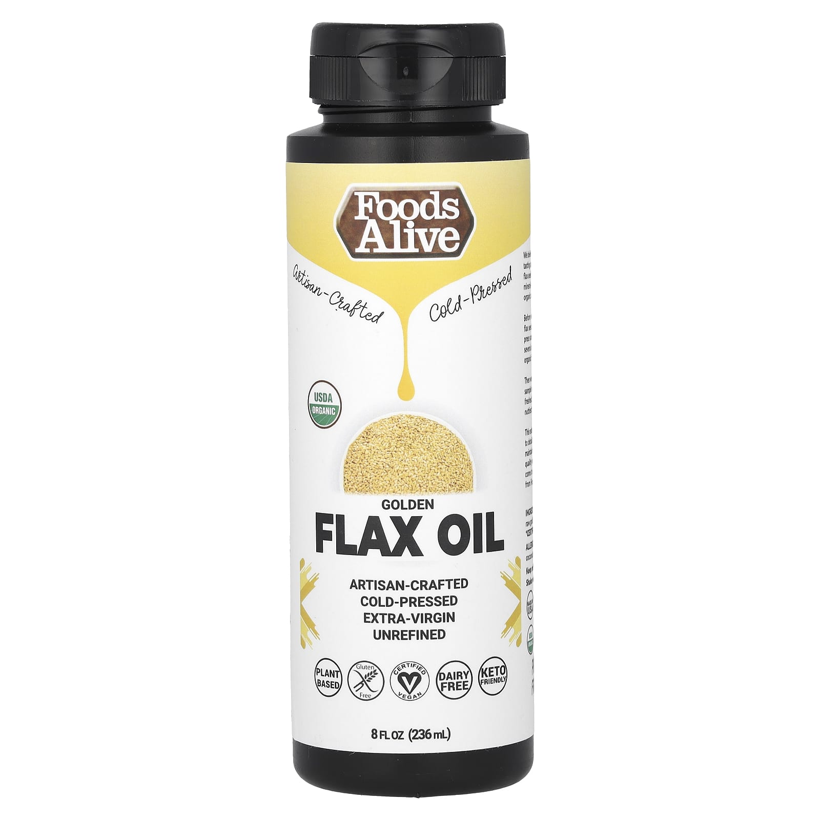 Foods Alive-Organic Golden Flax Oil-Artisan Cold-Pressed-8 fl oz (236 ml)