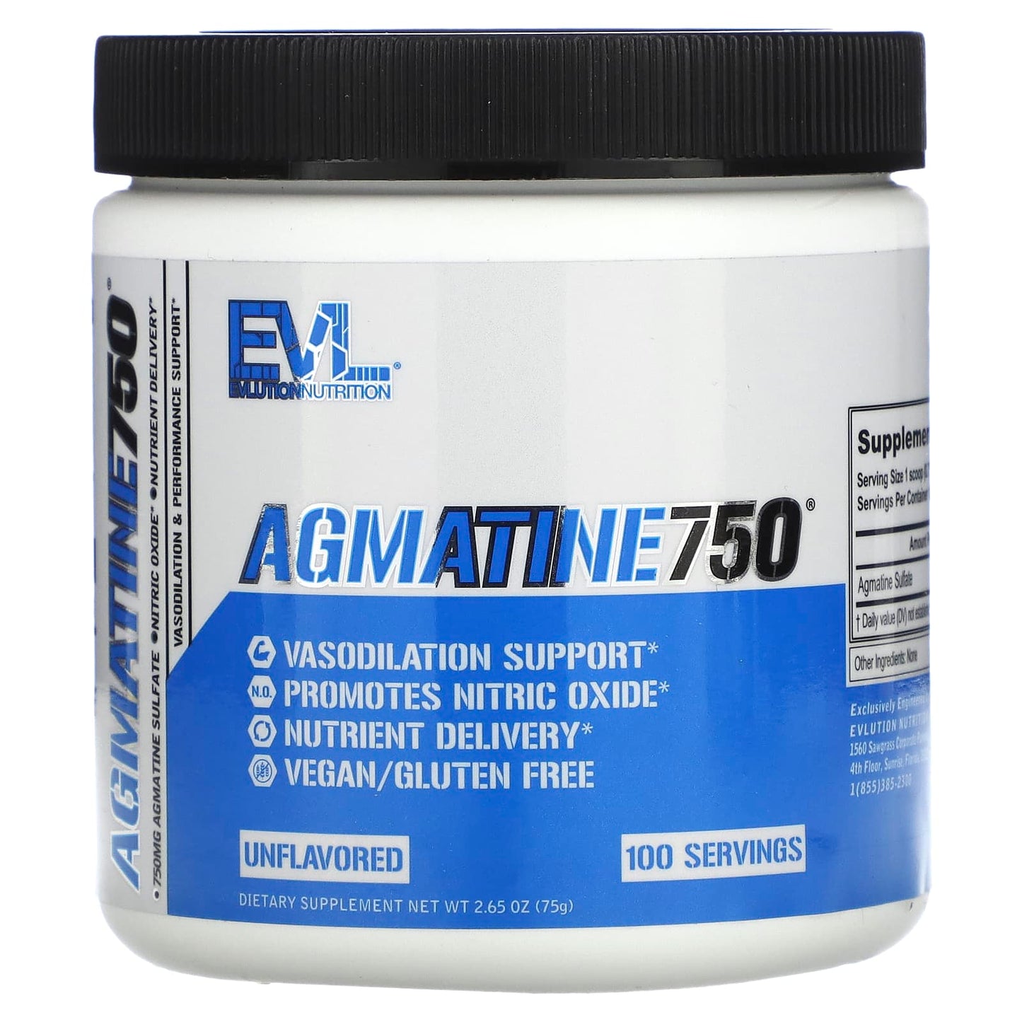 EVLution Nutrition-Agmatine750-Unflavored-2.65 oz (75 g)