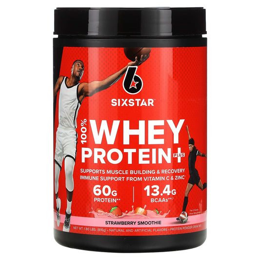 SIXSTAR-100% Whey Protein Plus-Strawberry Smoothie-1.8 lbs (816 g)