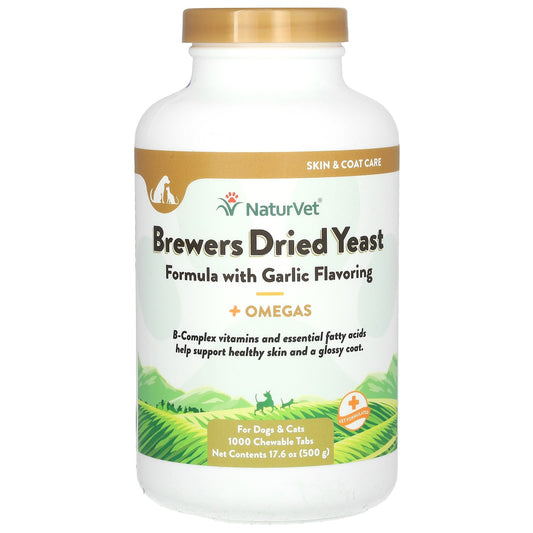 NaturVet-Brewers Dried Yeast + Omegas-For Dogs and Cats-1,000 Chewable Tabs-17.6 oz (500 g)