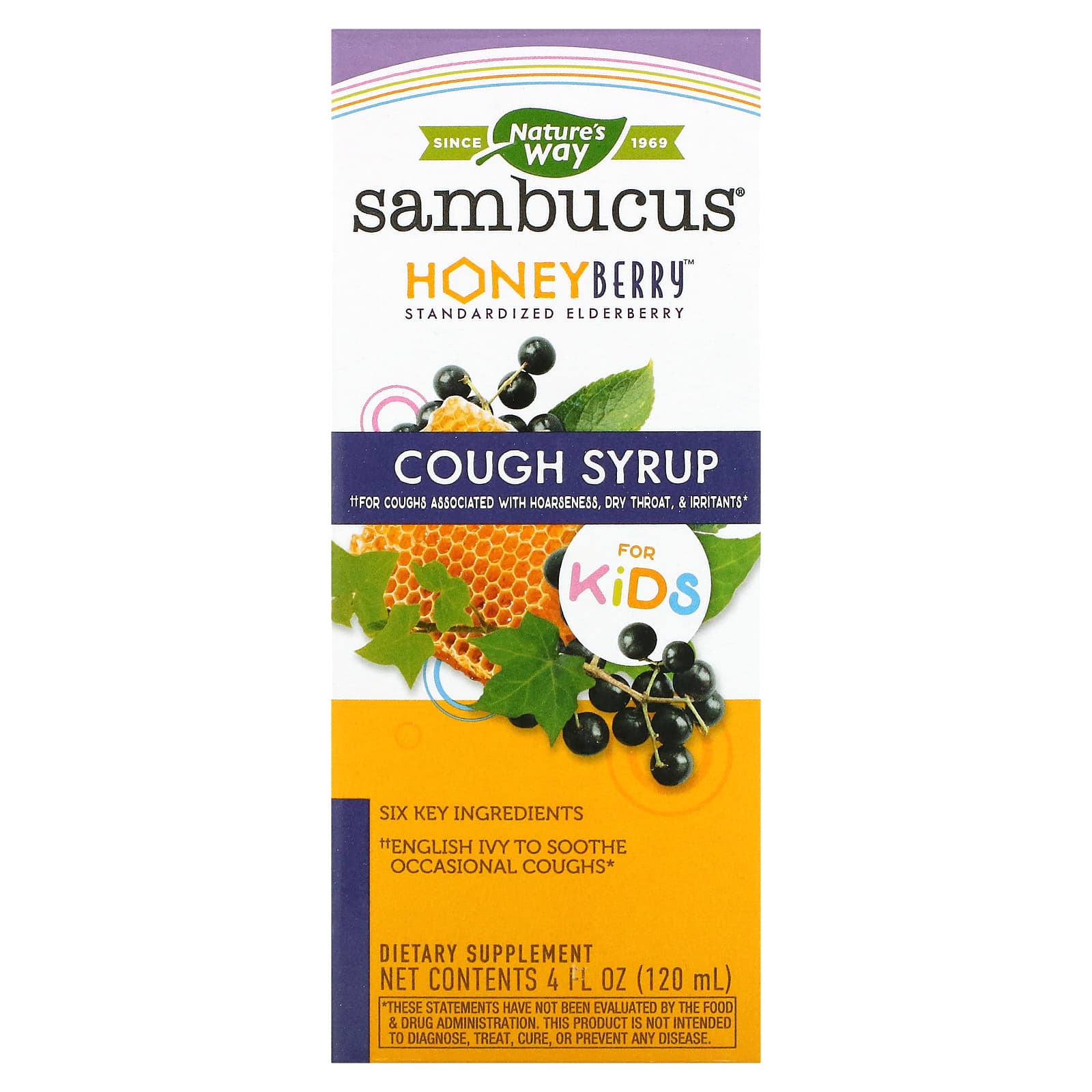 Nature's Way-Sambucus for Kids-HoneyBerry Cough Syrup-4 fl oz (120 ml)