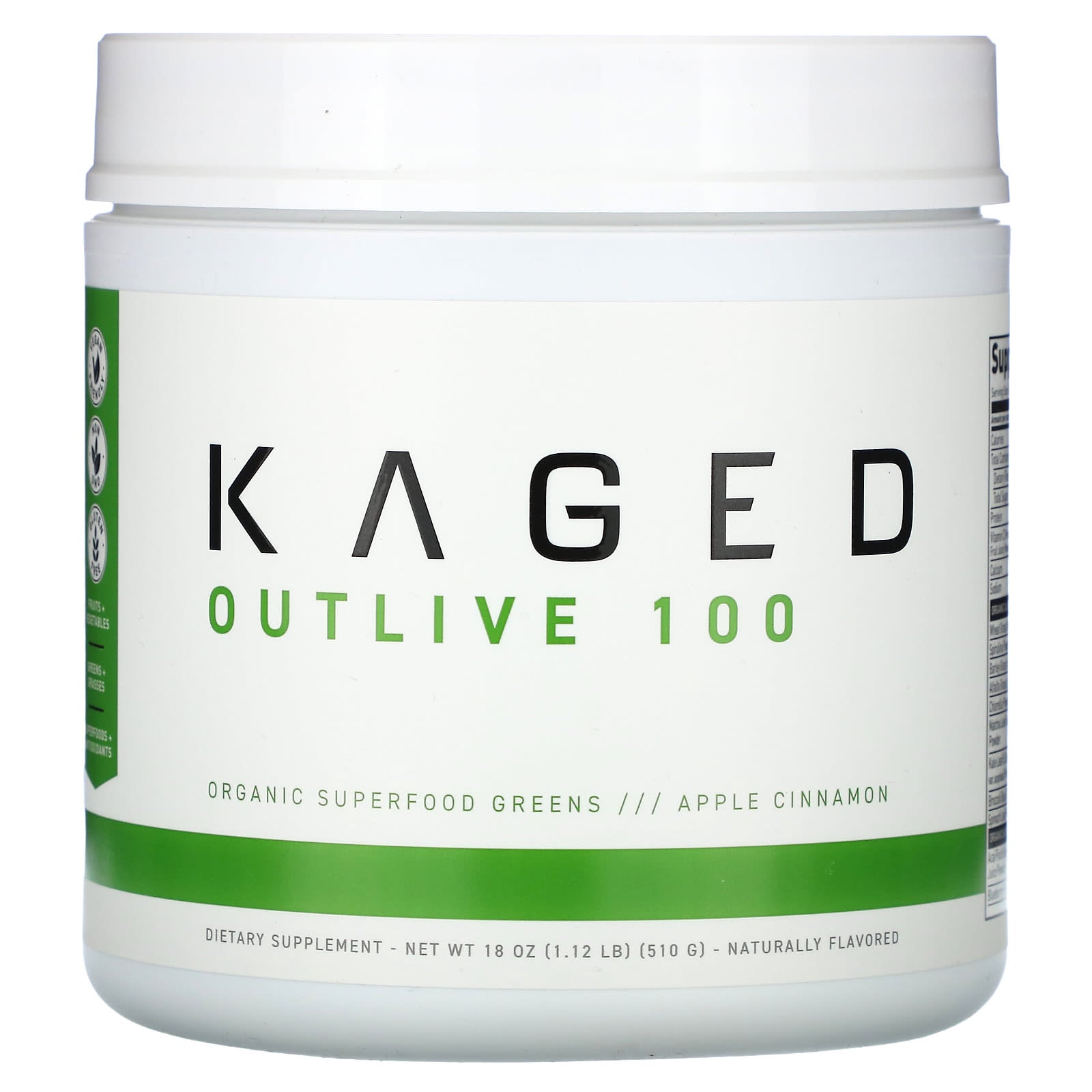 Kaged-Outlive 100- Organic Superfoods Greens-Apple Cinnamon-18 oz (510 g)