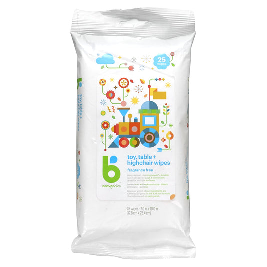 Babyganics-Toy-Table + Highchair Wipes-Fragrance Free-25 Wipes