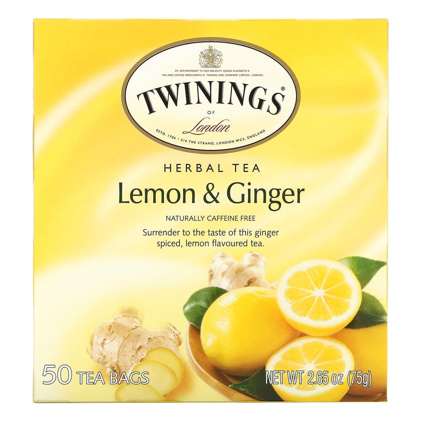 Twinings-Herbal Tea-Lemon & Ginger-Caffeine Free-50 Tea Bags-2.65 oz (75 g)