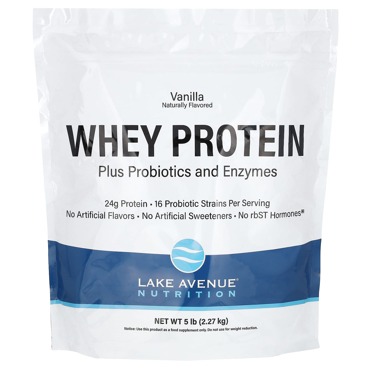 Lake Avenue Nutrition-Whey Protein + Probiotics-Vanilla Flavor-5 lb (2.27 kg)