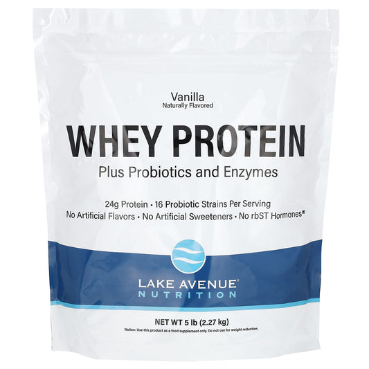 Lake Avenue Nutrition-Whey Protein + Probiotics-Vanilla Flavor-5 lb (2.27 kg)