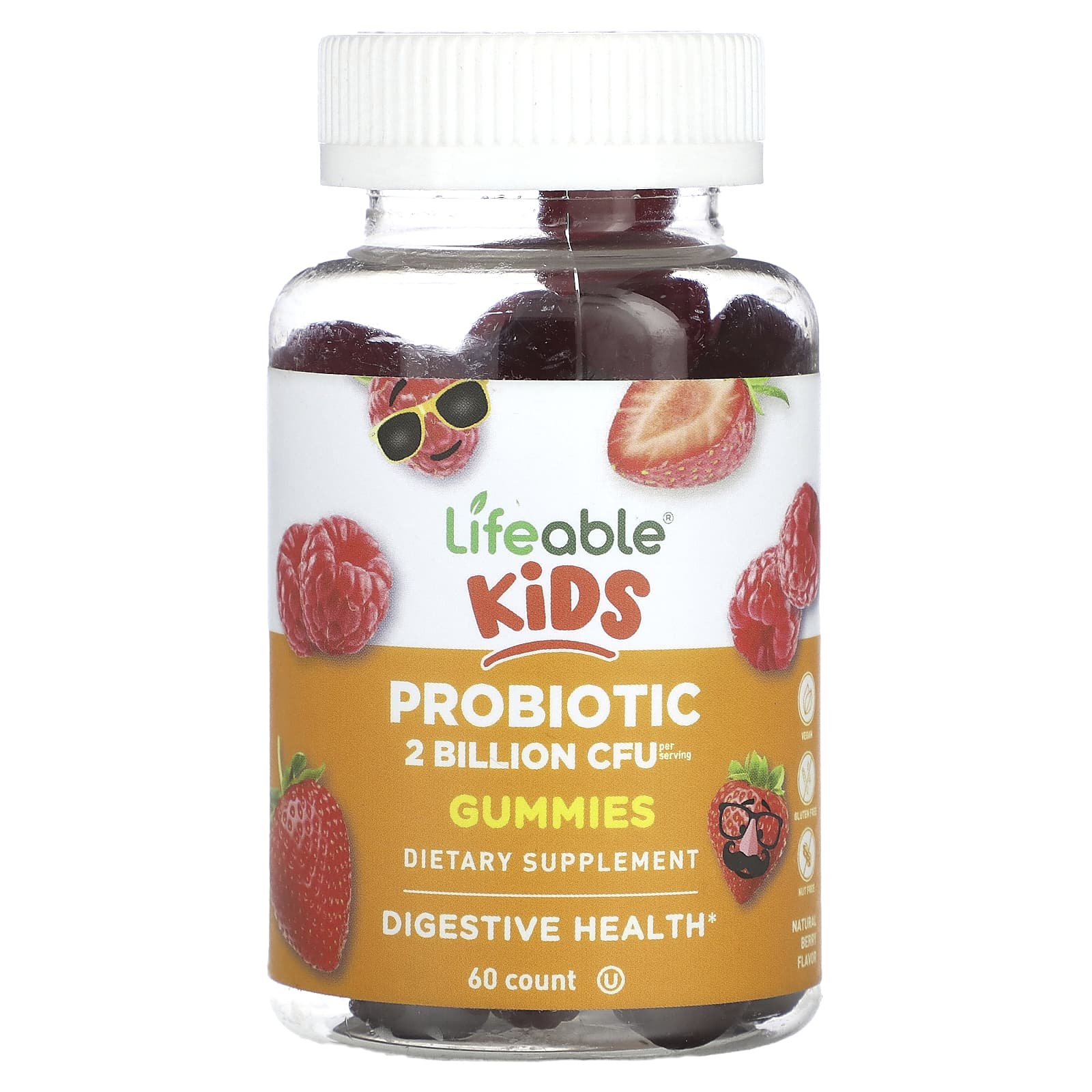 Lifeable-Kids Probiotic Gummies-Natural Berry-1 Billion CFU-60 Gummies