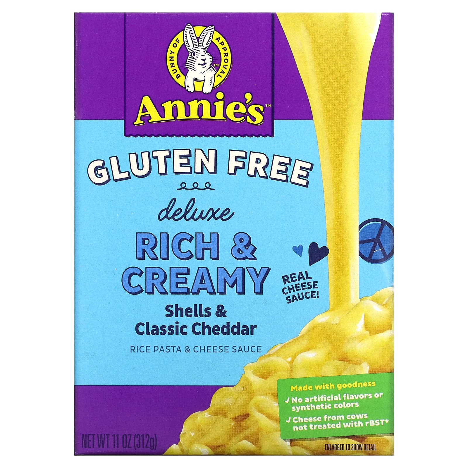 Annie's Homegrown-Deluxe Rich & Creamy-Rice Pasta & Cheese Sauce-Shells & Classic Cheddar-Gluten Free-11 oz (312 g)