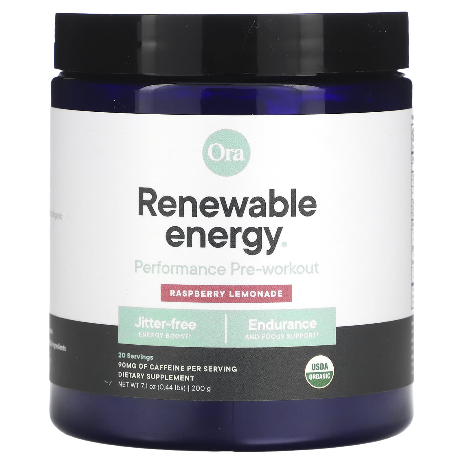 Ora-Renewable Energy-Performance Pre-Workout-Raspberry Lemonade-7.1 oz (200 g)