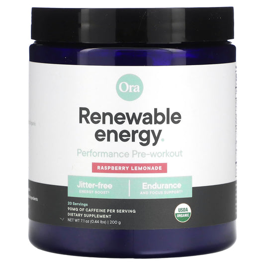 Ora-Renewable Energy-Performance Pre-Workout-Raspberry Lemonade-7.1 oz (200 g)