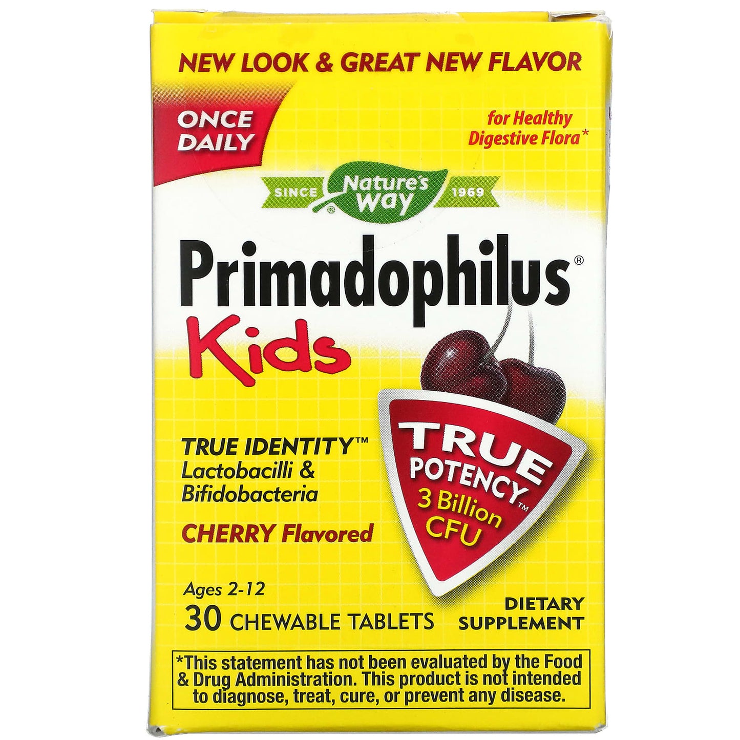 Nature's Way-Primadophilus-Kids-Age 2-12-Cherry -3 Billion CFU-30 Chewable Tablets