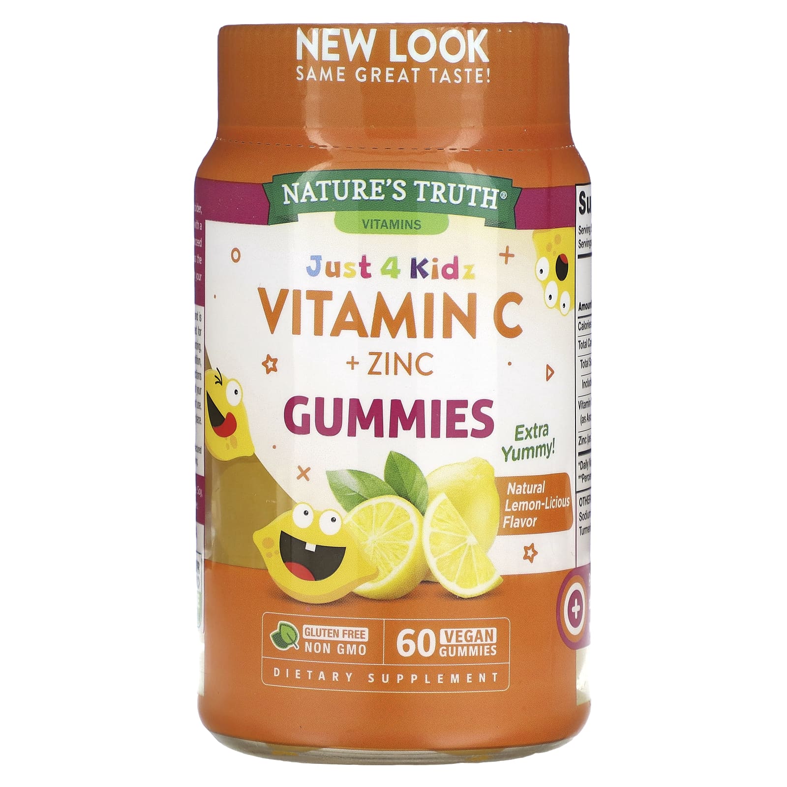 Nature's Truth-Just 4 Kids-Vitamin C + Zinc-Natural Lemon-Licious-60 Vegan Gummies