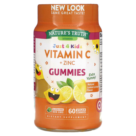 Nature's Truth-Just 4 Kids-Vitamin C + Zinc-Natural Lemon-Licious-60 Vegan Gummies