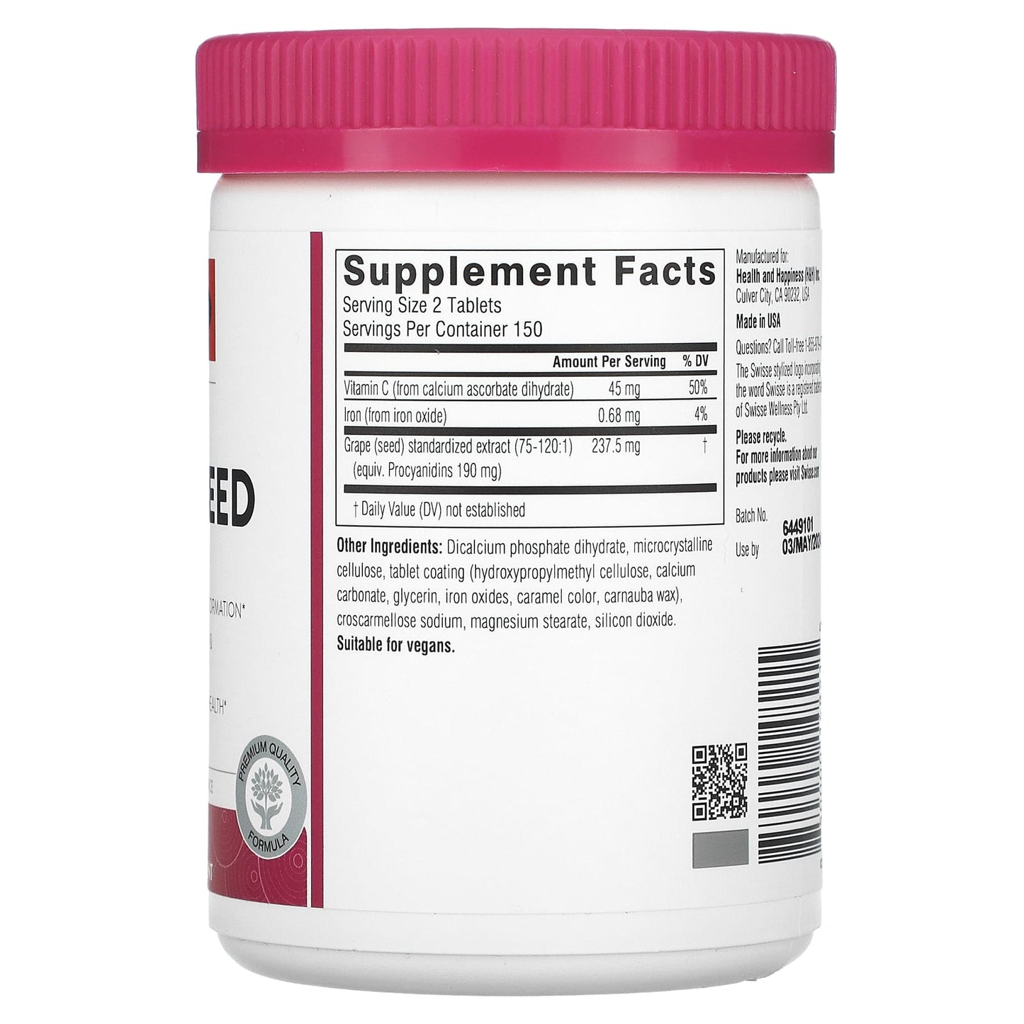 Swisse, Grape Seed, 14,250 mg, 300 Tablets