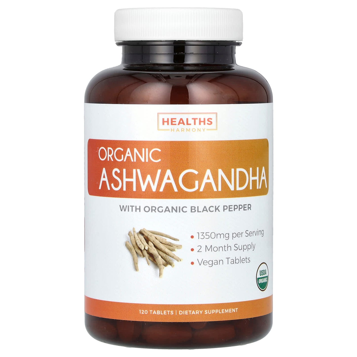 Healths Harmony-Organic Ashwagandha-1,350 mg-120 Tablets (675 mg per Tablet)