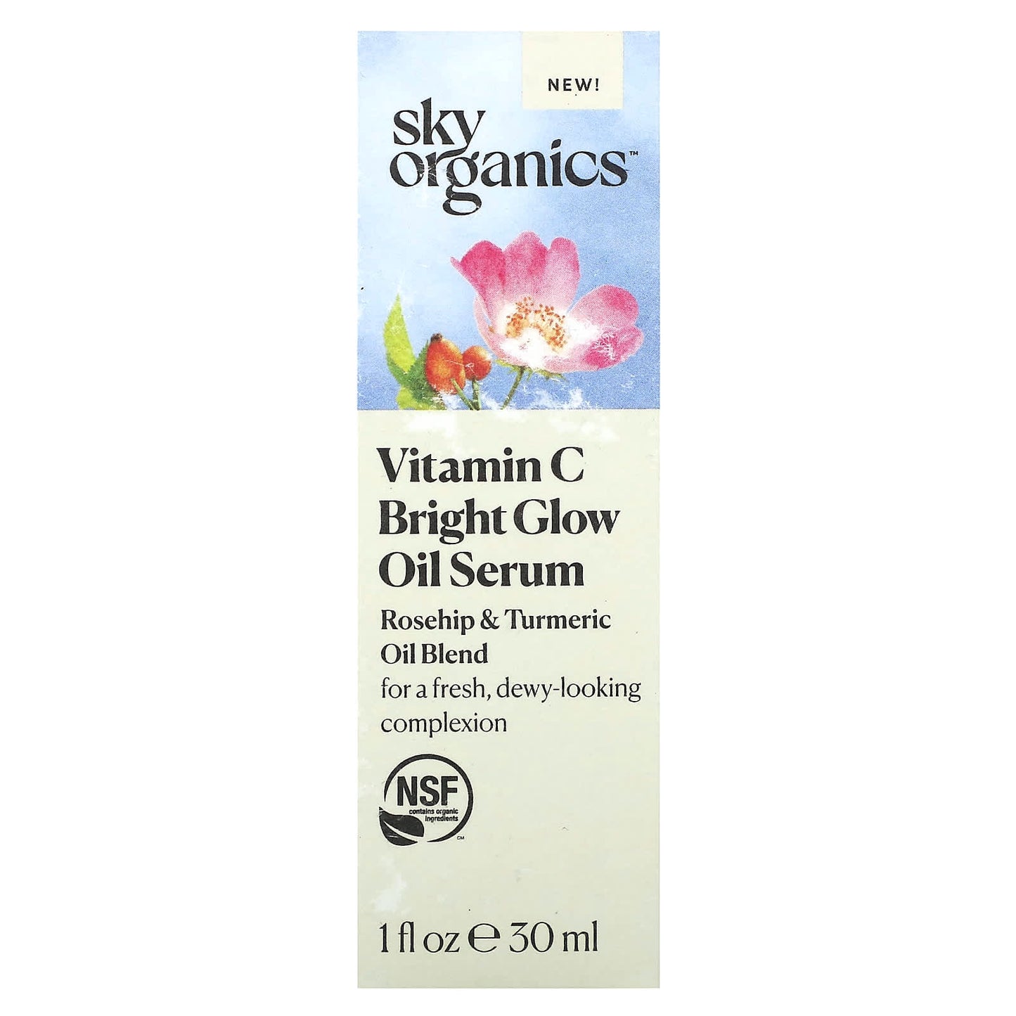 Sky Organics, Vitamin C Bright Glow Oil Serum, Rosehip & Turmeric Oil Blend, 1 fl oz (30 ml)