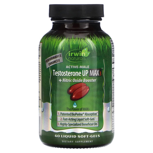 Irwin Naturals-Active-Male-Testosterone Up Max 3 + Nitric Oxide Booster-60 Liquid Soft-Gels