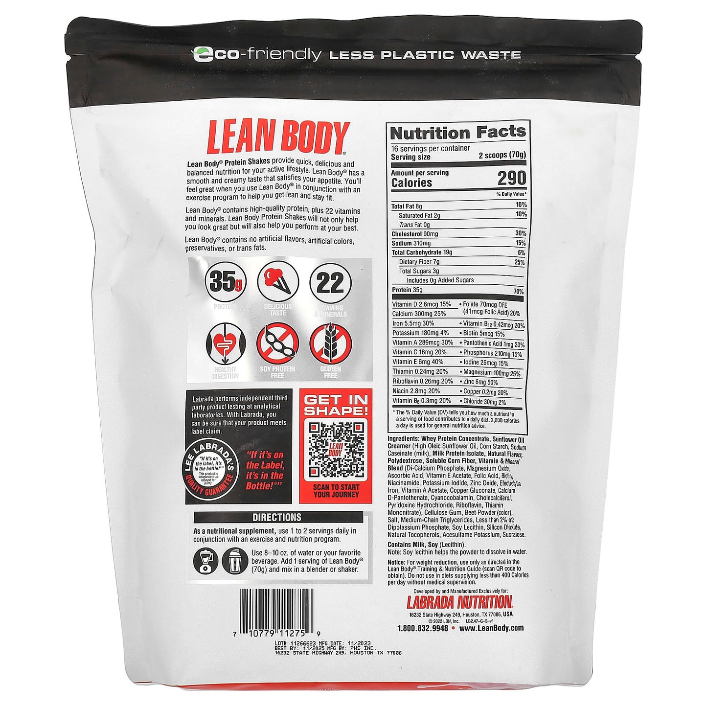 Labrada Nutrition, Lean Body, Protein Shake Drink Mix, Strawberry, 2.47 lb (1,120 g)